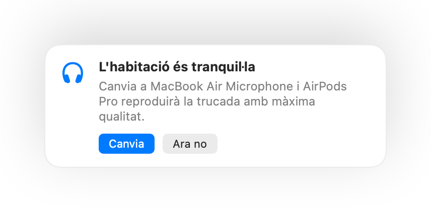 Muffle suggerint el micròfon del Mac perquè l'habitació és tranquil·la