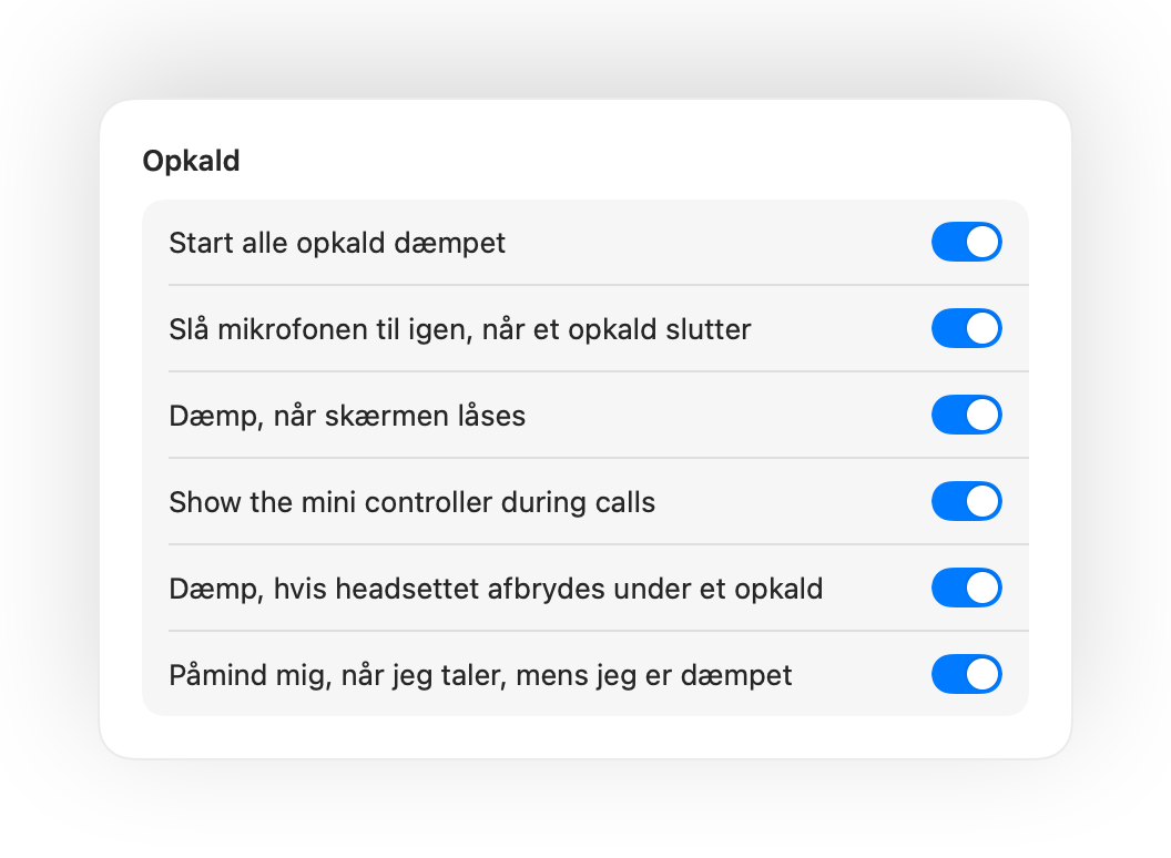 Muffle-indstillinger til at starte opkald dæmpet og andre automatiseringer