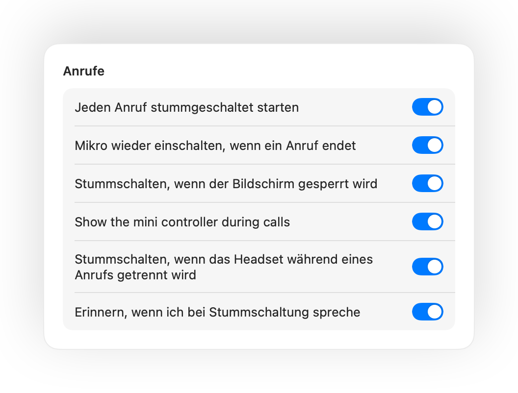 Muffle-Einstellungen für automatische Stummschaltung bei Anrufen