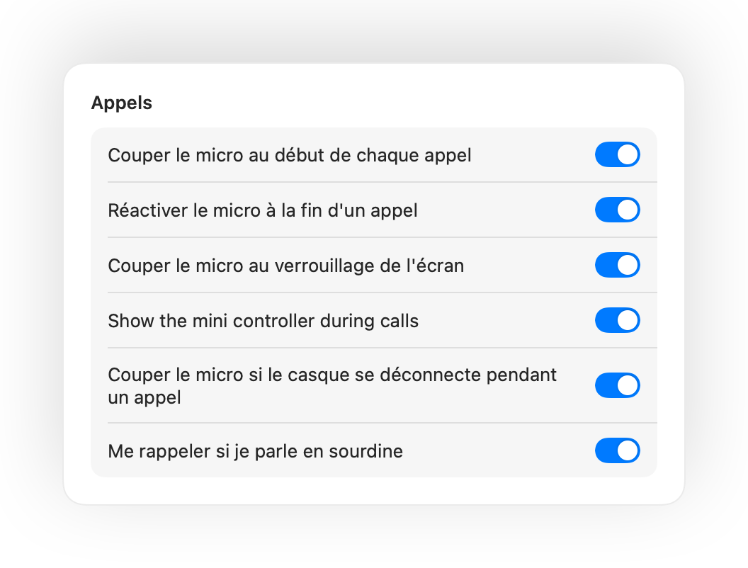 Réglages de Muffle pour couper le micro au début de chaque appel et gérer les automatisations
