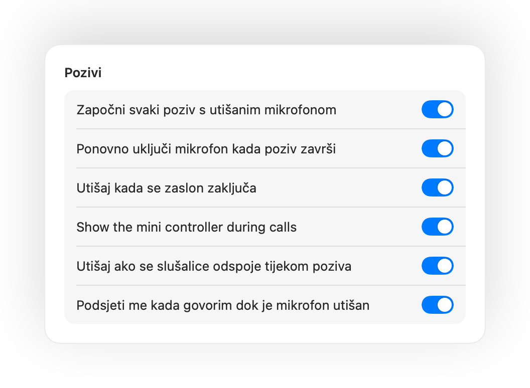 Postavke za Muffle za pokretanje poziva s utišanim mikrofonom i druge automatizacije poziva