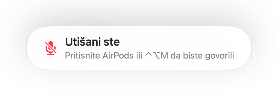 Podsjetnik „Utišani ste” pri dnu zaslona