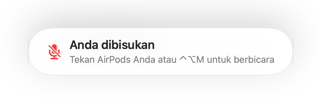 Pengingat “Anda dibisukan” di bagian bawah layar