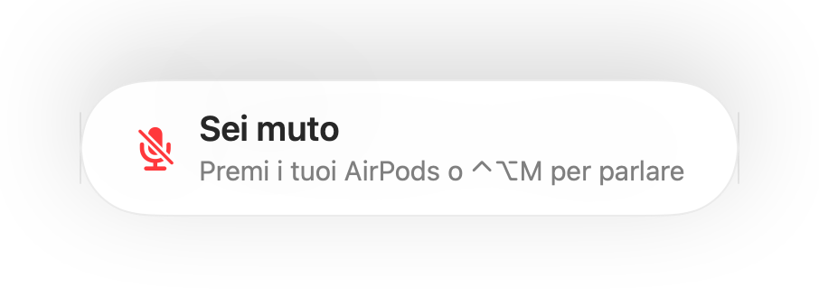 Il promemoria “Sei muto” nella parte inferiore dello schermo