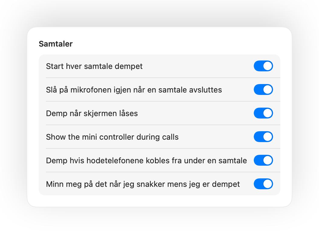Muffle-innstillinger for å starte samtaler dempet og andre samtaleautomatiseringer