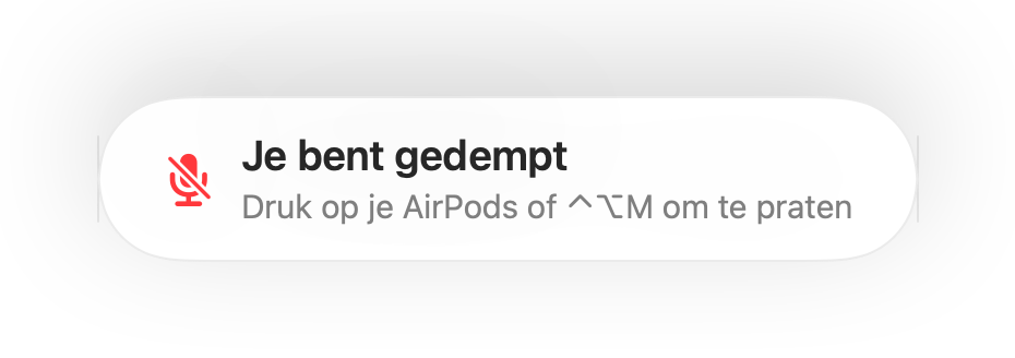 De herinnering “Je bent gedempt” onder in het scherm