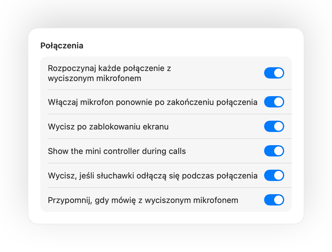 Ustawienia Muffle dotyczące rozpoczynania połączeń z wyciszonym mikrofonem i innych automatyzacji