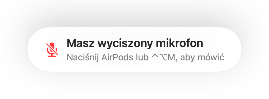 Przypomnienie „Masz wyciszony mikrofon” na dole ekranu