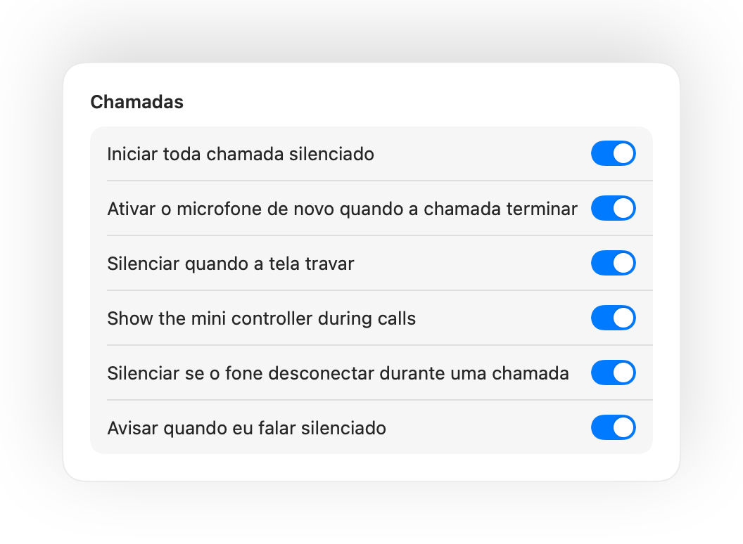 Ajustes do Muffle para iniciar chamadas silenciado e outras automações
