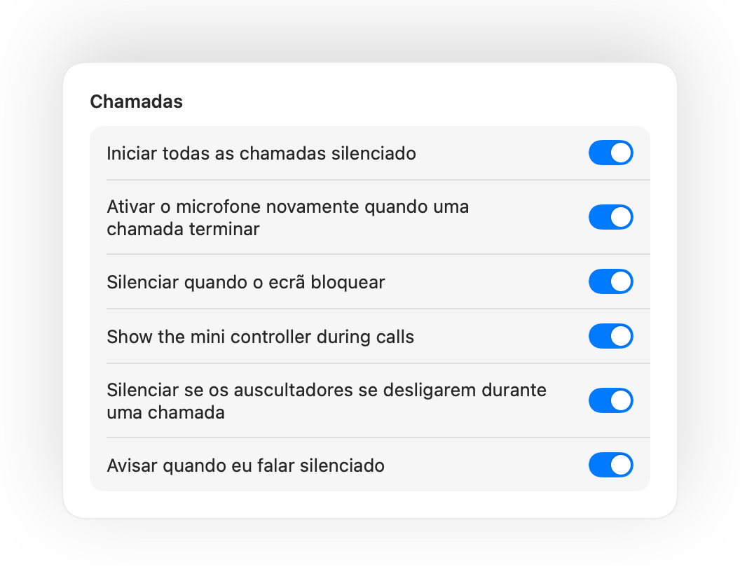 Definições do Muffle para iniciar chamadas silenciado e outras automatizações de chamadas