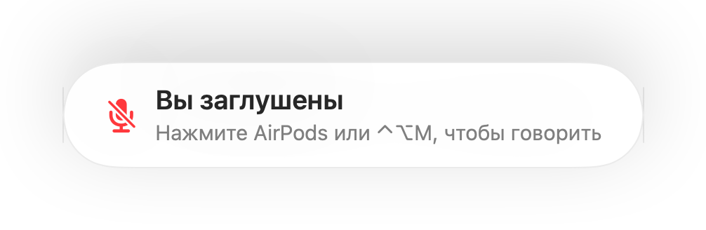 Напоминание «Вы заглушены» в нижней части экрана