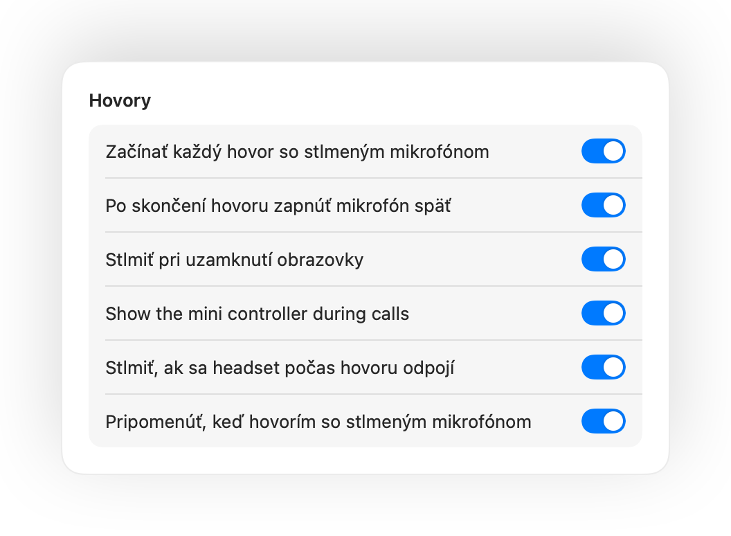 Nastavenia Muffle pre začínanie hovorov so stlmeným mikrofónom a ďalšie automatizácie hovorov