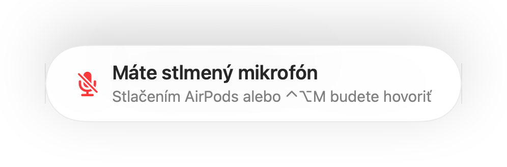 Pripomienka „Máte stlmený mikrofón“ v spodnej časti obrazovky