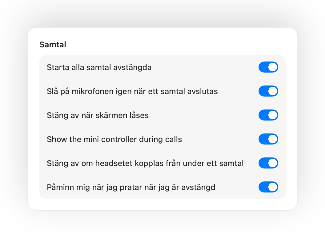 Muffle-inställningar för att starta alla samtal avstängda och andra samtalsautomatiseringar