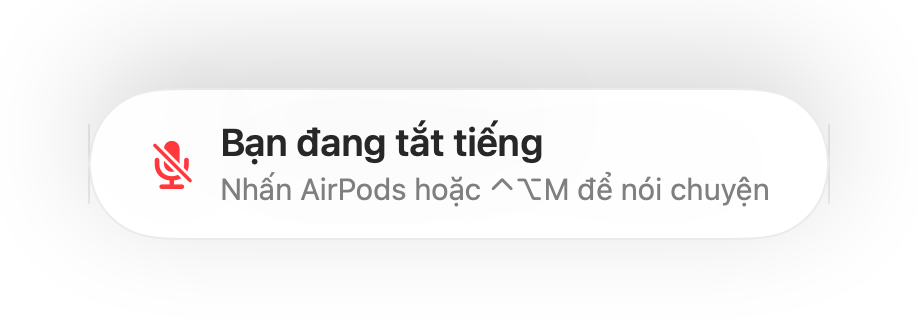 Thông báo nhắc nhở “Bạn đang tắt tiếng” ở cuối màn hình